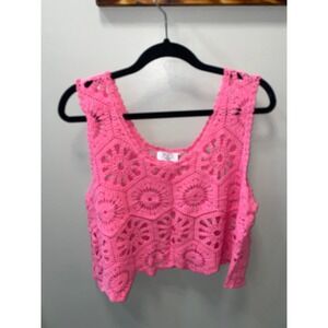 MoCo Boutique Hot Pink Cotton Crochet Crop Top Boho Festival Sleeveless Tank